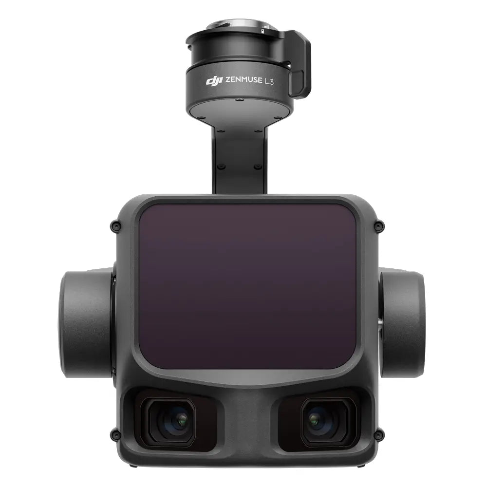 dji zenmuse l3 front view featuring lidar sensor and rgb cameras