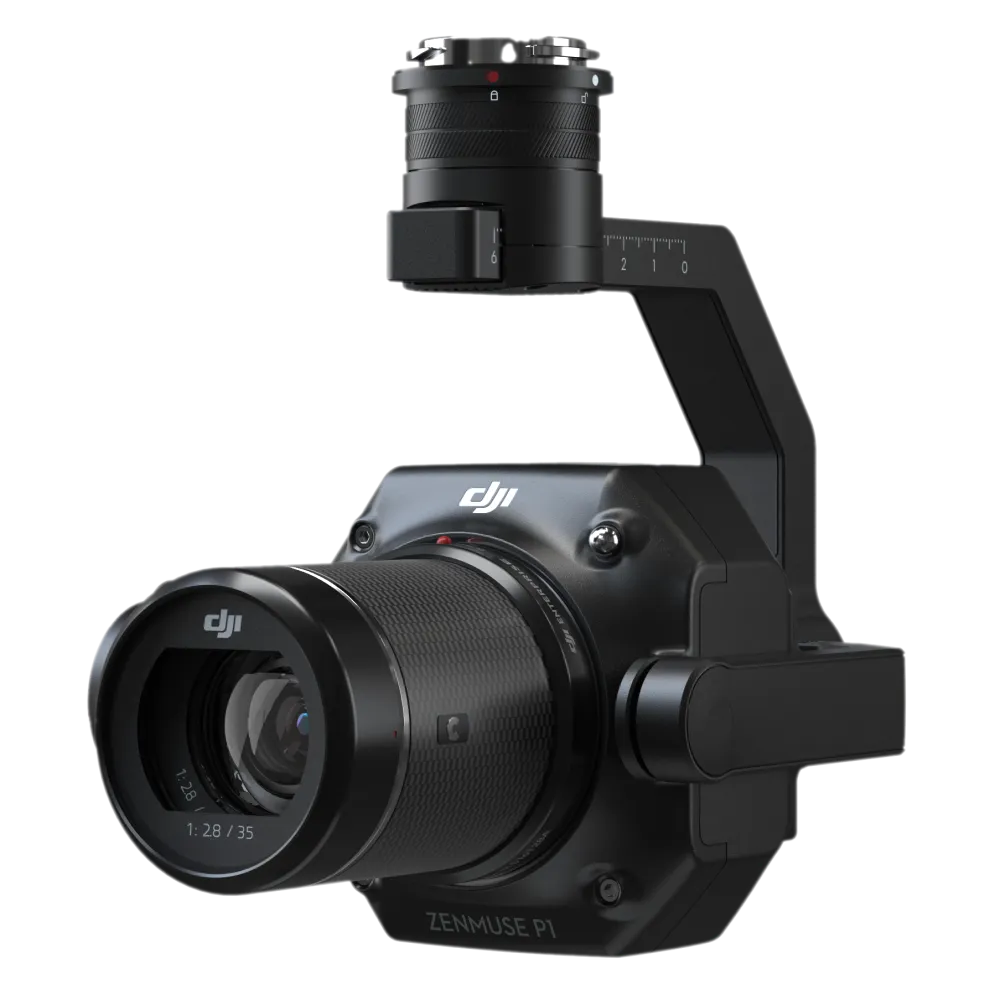 DJI Zenmuse P1 camera gimbal on a white background