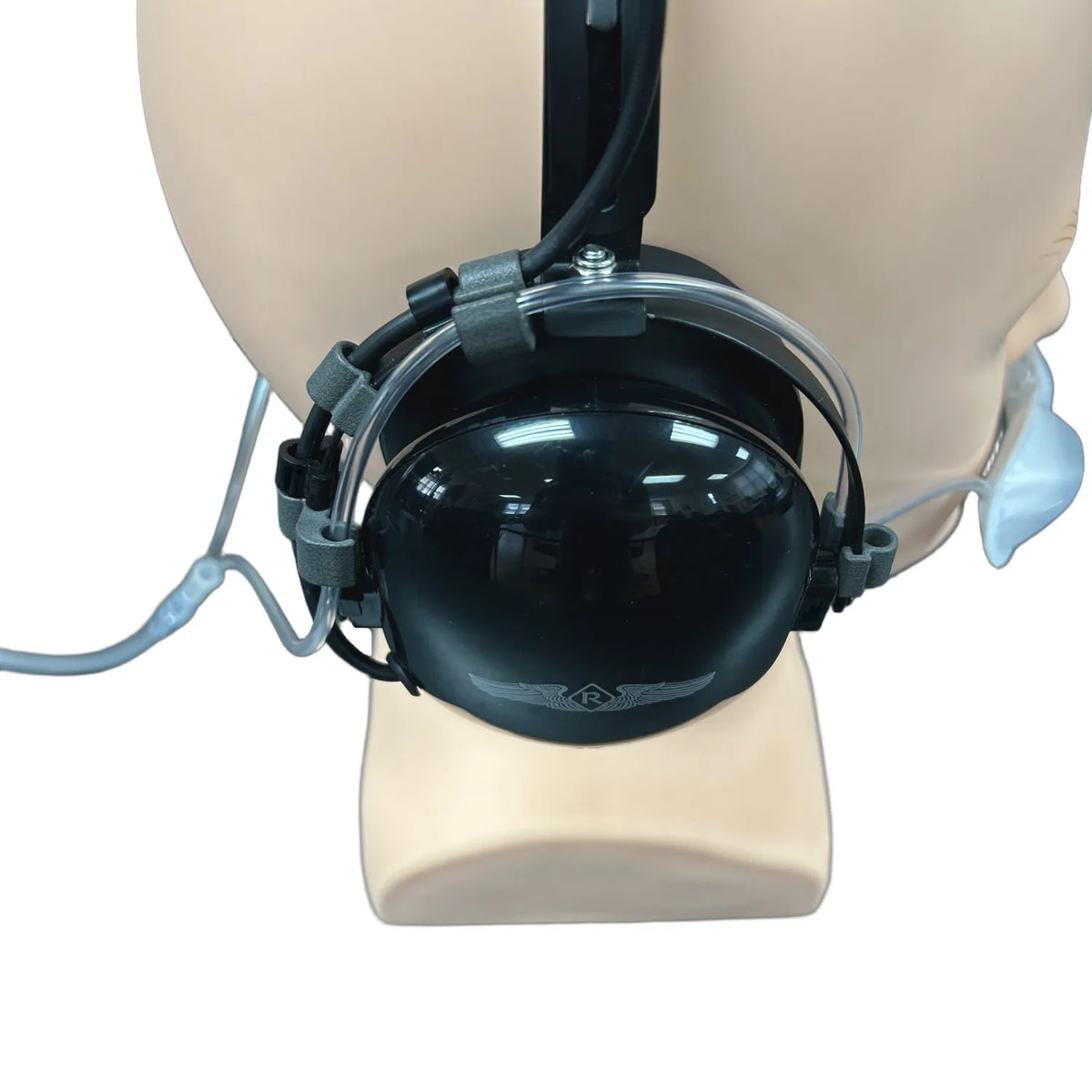 9.75mm frame pilot headset with oxygen retention clips installed