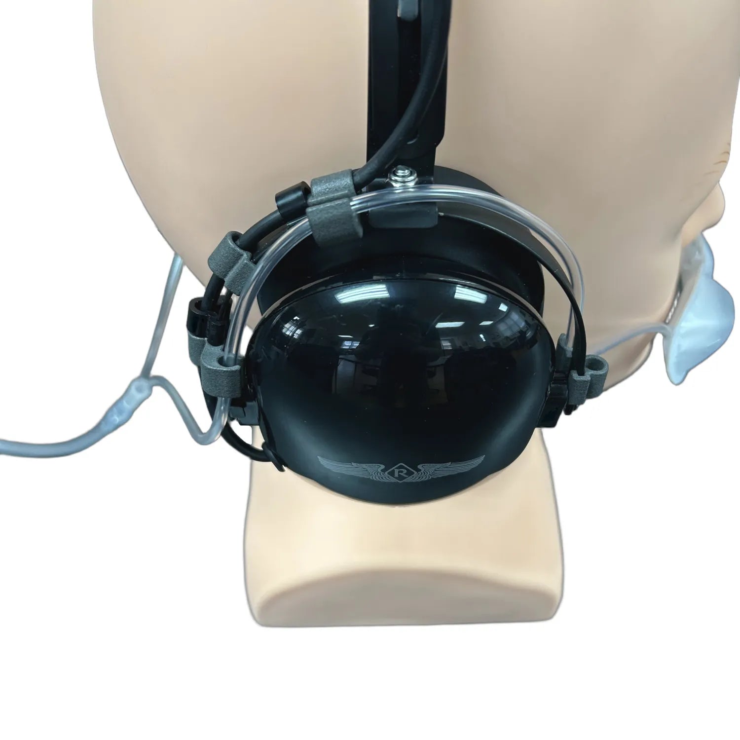 9.75mm frame pilot headset with oxygen retention clips installed